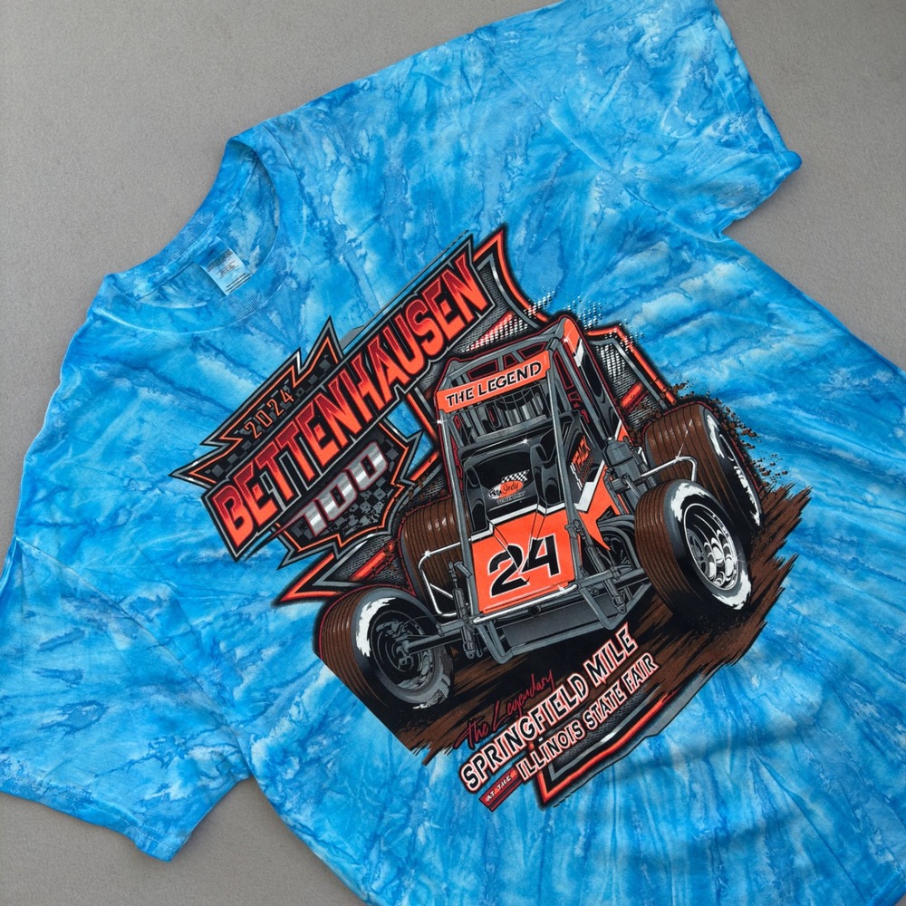 Bettenhausen 100 2024 Springfield Mile Racing Tie Dye Graphic T-Shirt XL Blue